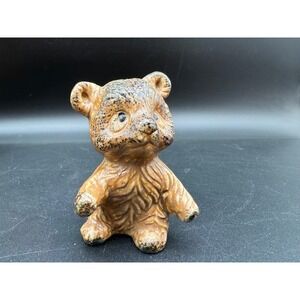 Vintage Ceramic Bear Salt Shaker Brown Glaze Pottery Midcentury‎ Kitchen Japan
